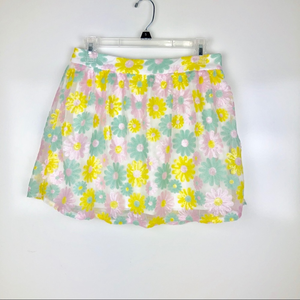 Tobi Sequin Floral Daisy Print Mini Skirt 90’s